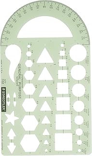 STAEDTLER Template, Geometric Shapes/Symbols, Protractor, Inch Scale, 9.5 x 5.5 Inches (977102)