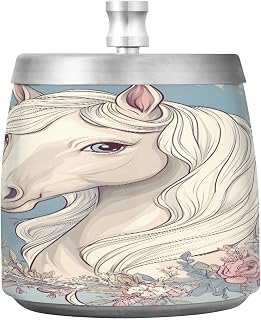 Horse Flower Wreath Splash Ashtray with Lid, Outdoor Ashtrays for Patio