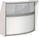 Linea Italia ZUS310 Curved Office Reception Desk with Clear Panel | Easy to Assembly Single Unit Reception Desk Counter for Lobby, Salon, 69.5" x 31.9", White