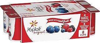 Yoplait Original Low Fat Yogurt Variety Pack, Mountain Blueberry and Mixed Berry, Made with Real Fruit, 8 Yogurt Cups, 48 oz