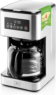 Melitta Aroma Tocco Plus Glass 12-Cup Drip Coffee Maker, Black & Stainless | Automatic & Programmable, Auto Shut Off, Touch Control Panel, 5-Pack Coffee Filters Included