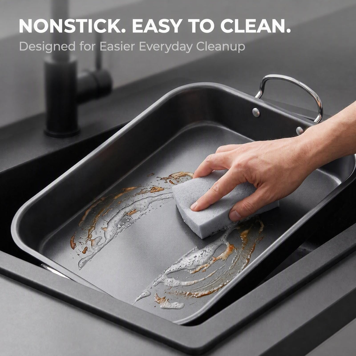 Yunnkeey Roasting Pan with Rack, Carbon Steel Nonstick, Black