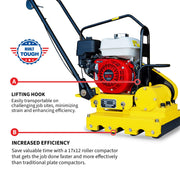 5.5 HP Honda Paver Roller Compactor 17x12 for Pavers by Tomahawk Power – Metal, Yellow, Model TPRC76H