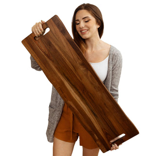 Home Beets Acacia Serving Board, 36 x 12 Inch Rectangular with Handles, Dark