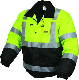 MCR Safety BBCL3LX4 Luminator Class 3 Insulated Polyester Water Resistant Two-Tone Bomber Jacket with 3M Silver Reflective Stripes, Fluorescent Lime Green, 4X-Large