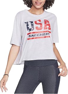 Skechers Womens USA Graphic T-Shirt, Grey, X-Small