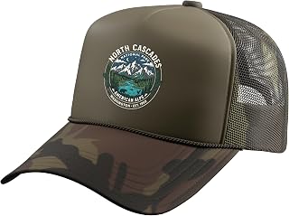 North Cascades National Park American Alps Vintage Badge Art Trucker Hat with Adjustable Mesh Back