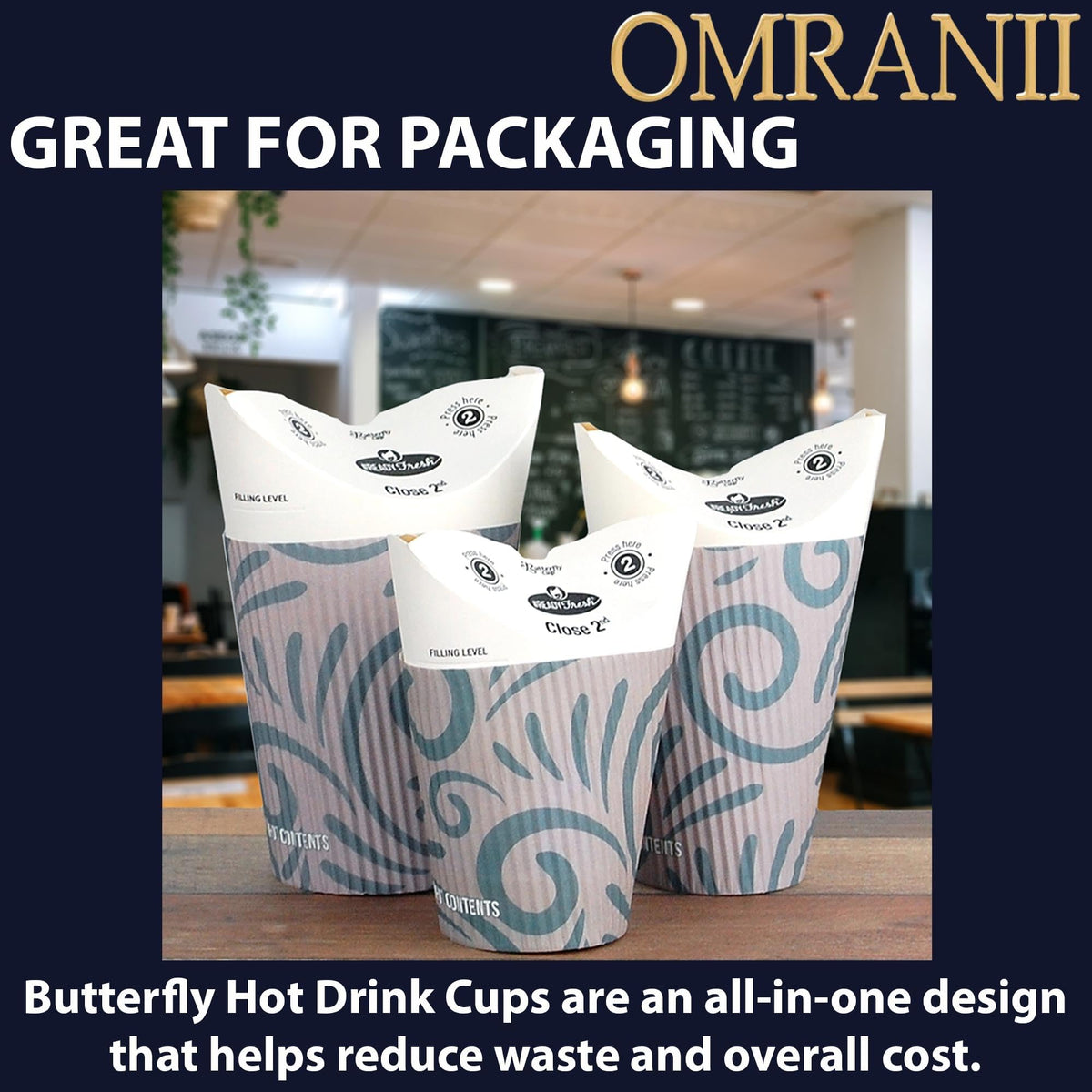 ReadyFresh® Butterfly Hot Drink Cups by OMRANII – 19.2X26.9 20oz & 750Cups, 670 milliliters, Paper, Gray w/White, Pack of 750