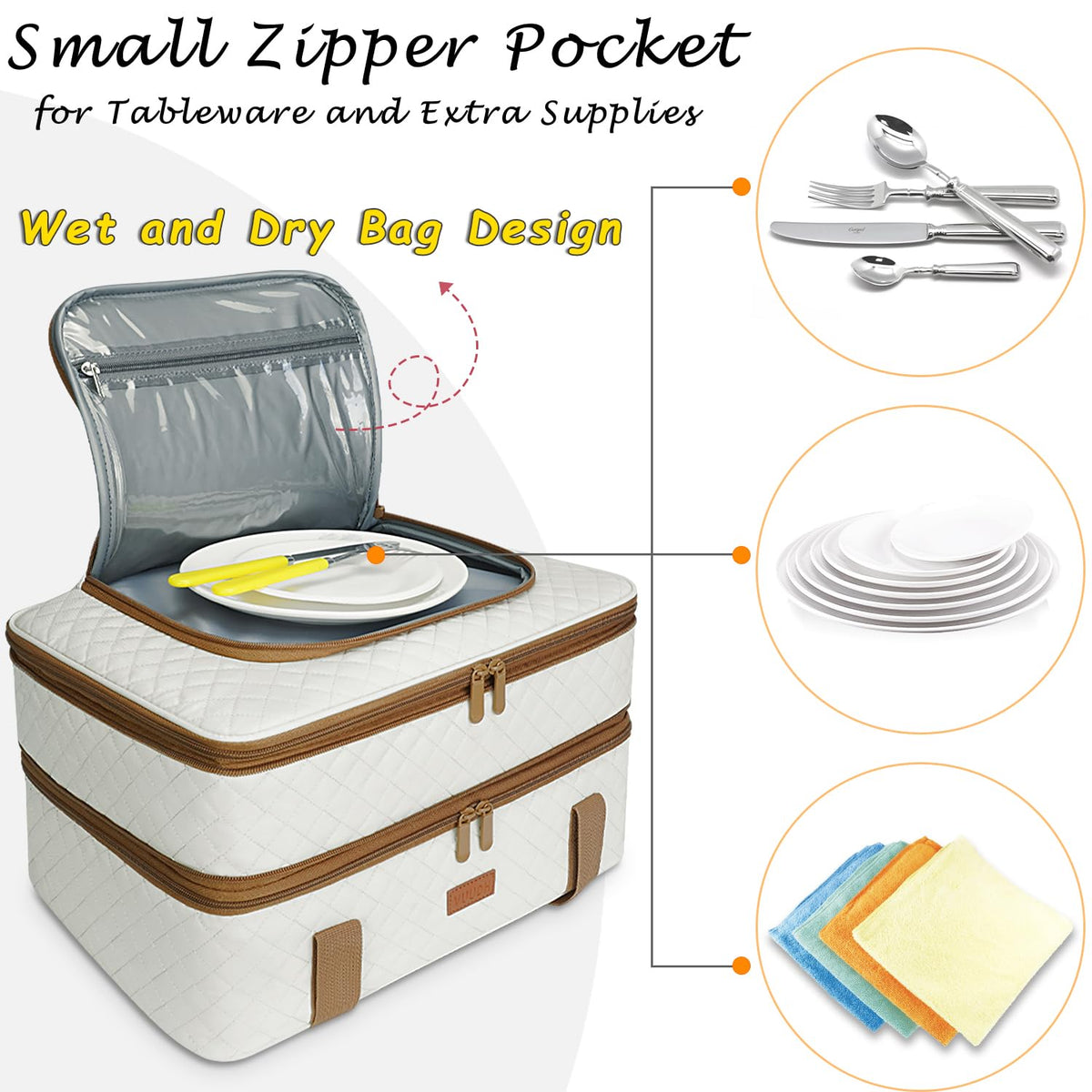 Vuudh Quilted Double Casserole Carrier, Insulated Expandable Tote, Beige