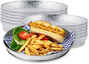 Tablecraft GP10, Galvanized Serving Trays, Round Diner Platters, Pebble Textured, 10.5", Silver, 12 Count, Stackable, for Indoor or Outdoor, Casual and Rustic Use