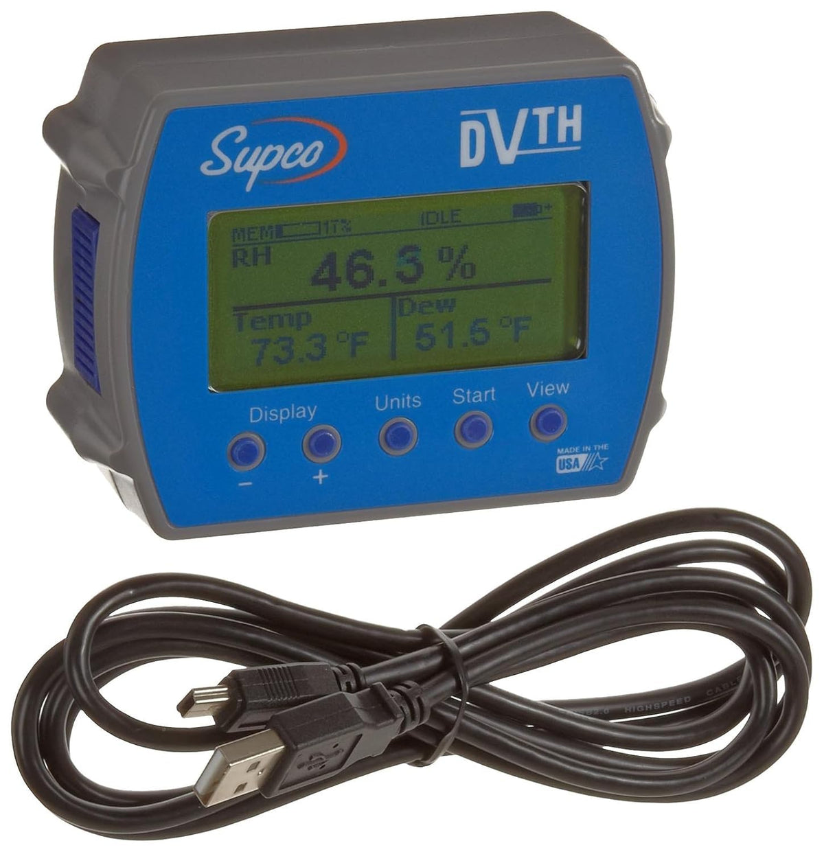 Temperature and Humidity Data Logger with Graphic Display by Supco – 3.05"L x 4"W x 1.5"H, Model DVTH