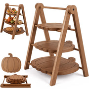 Marsui Pumpkin Tiered Serving Set, Wooden Platters in 12 10 8 Inch Sizes, Brown