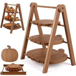Marsui Pumpkin Tiered Serving Set, Wooden Platters in 12 10 8 Inch Sizes, Brown