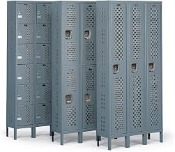 Heavy-Duty Ventilated 6-Tier Locker - 12x18x12 Openings - 3 Wide - Unassembled - Gray