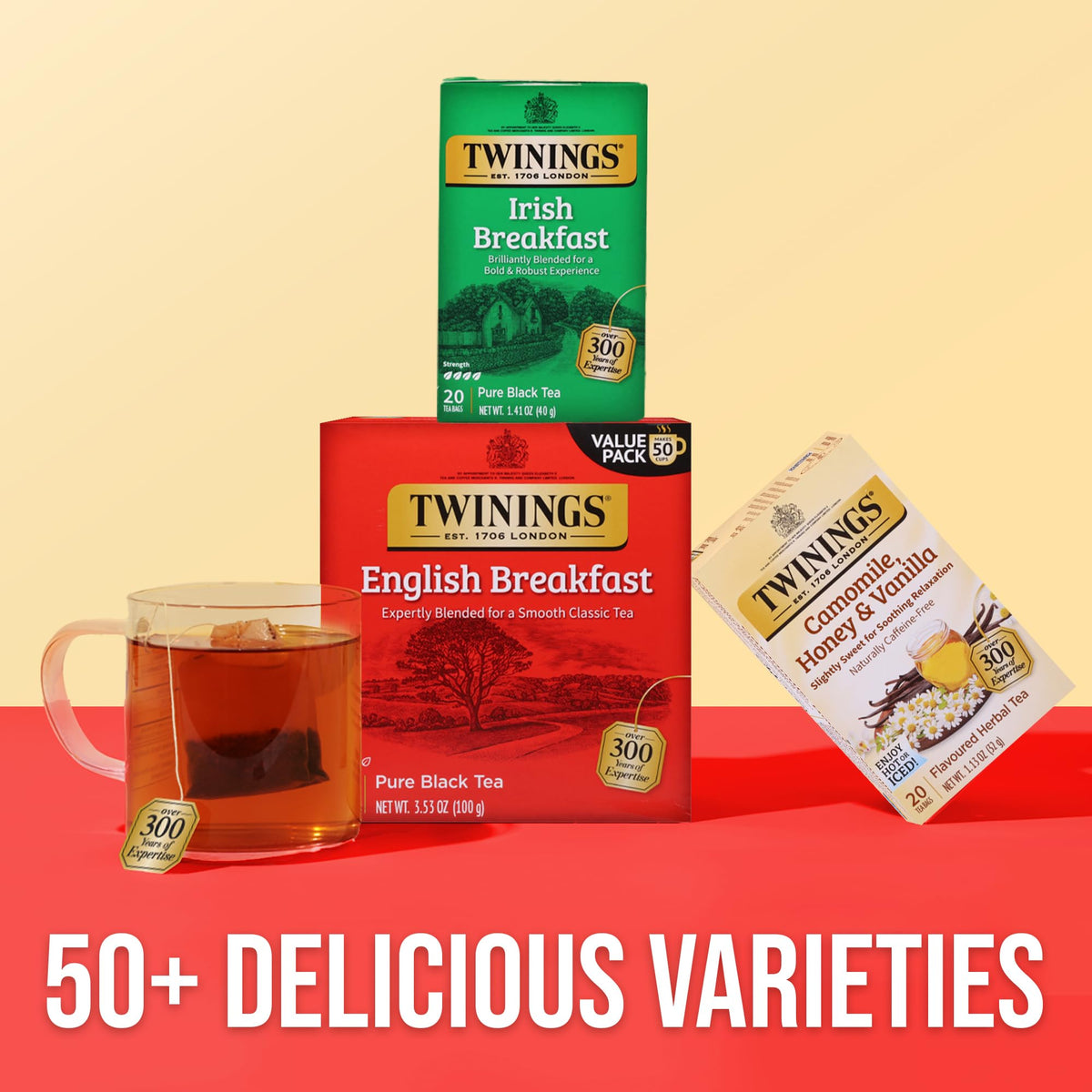 Irish Breakfast Black Tea Individually Wrapped Bags by Twinings – 20 Count (Pack of 6), Pack of 6, Model 05328