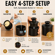 Teapeak Ceramic Butter Keeper, Water Seal Design, Black