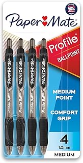 Paper Mate Profile Ballpoint Pen, Retractable, Medium 1 Mm, Black Ink, Translucent Black Barrel, 4/pack