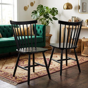 Wooden Windsor Dining Side Chair Set of by Furnifact – Wood, Black, Pack of 2