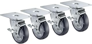 Krowne 28-171S Plate Caster, 4" x 5" Plate, 4" Diameter Wheel with Brake, 220 Lbs Load Capacity per Caster, Set of 4
