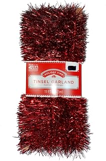 Holiday Times Tinsel Garland (Red, 15 FT)