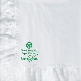 Hoffmaster 057300 Earth Wise Recycled Paper Beverage Napkin, Coin Embossed, 2-Ply, 1/4 Fold, 10" Length x 10" Width, White (12 Packs of 250)