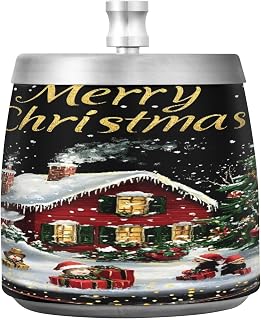 Christmas Tree Red House Splash Ashtray with Lid, Outdoor Ashtrays for Patio