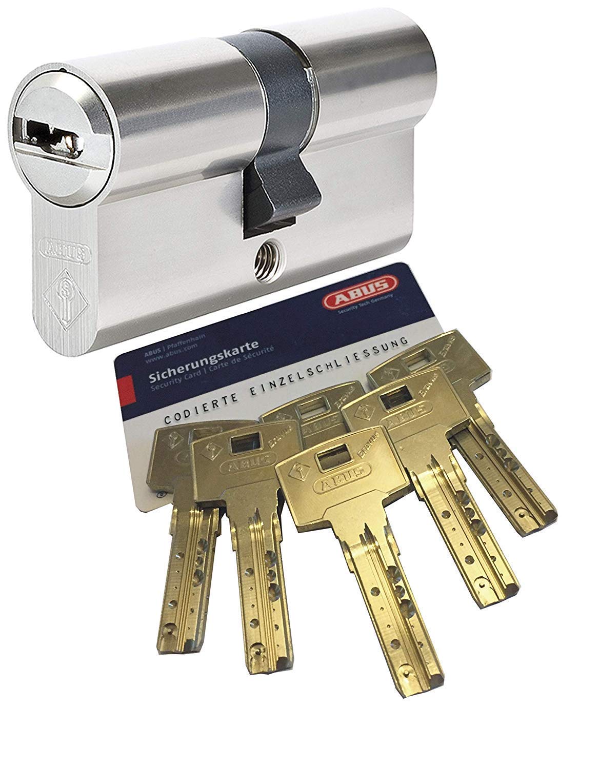 Bravus.2000 Security Double Cylinder with 6 Keys 30 / 35 mm Length with Security Card / Highest Copy Protection / Emergency & Risk function by ABUS – Nickel