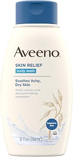 Aveeno Skin Relief Fragrance-Free Body Wash with Oat to Soothe Dry Itchy Skin, Gentle, Soap-Free & Dye-Free for Sensitive Skin, 12 fl. oz (Pack of 2)