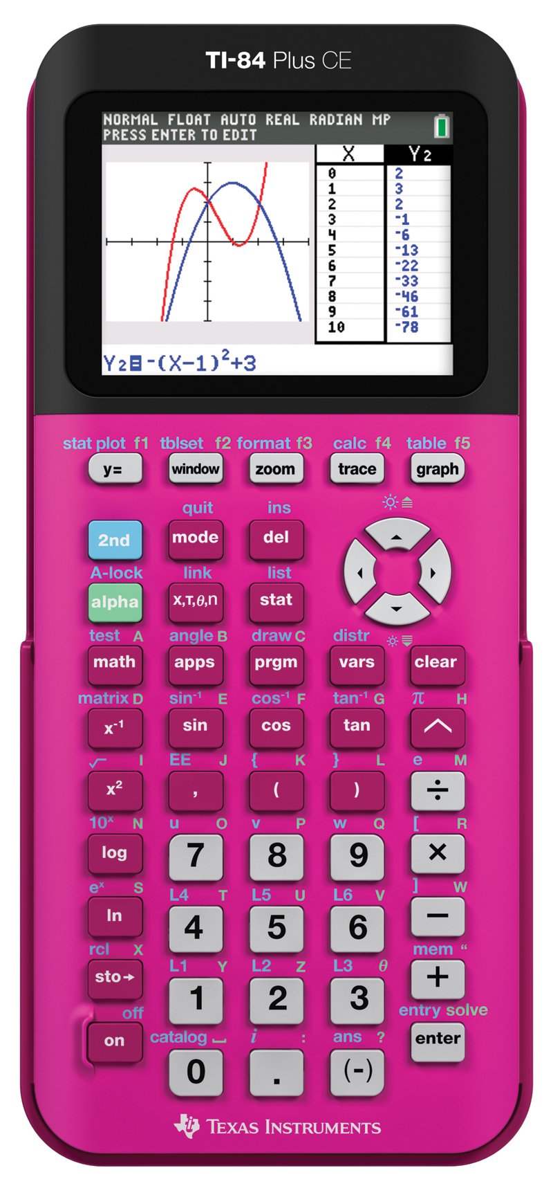 TI-84 Plus CE Color Graphing Calculator by Texas Instruments – Small, Plastic, Pink, Model 84PLCE/TBL/1L1/P