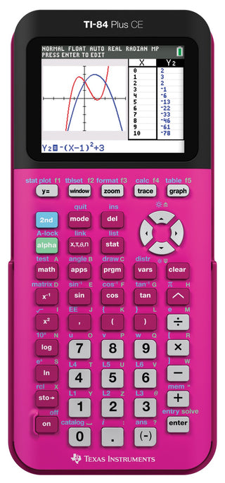 TI-84 Plus CE Color Graphing Calculator by Texas Instruments – Small, Plastic, Pink, Model 84PLCE/TBL/1L1/P