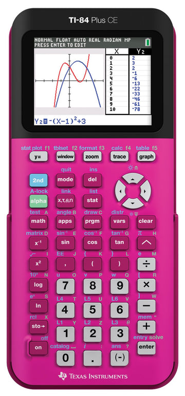 TI-84 Plus CE Color Graphing Calculator by Texas Instruments – Small, Plastic, Pink, Model 84PLCE/TBL/1L1/P