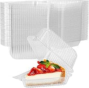 Stock Your Home Cake Slice Container (50 Pack) - 1 Compartment Clear Plastic Trays with Hinged Lid - Single Slice Container for 7”-10” Diameter Cake or Pie, Cheesecake, Tres Leches, Flan, Desserts