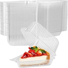 Stock Your Home Cake Slice Container (50 Pack) - 1 Compartment Clear Plastic Trays with Hinged Lid - Single Slice Container for 7”-10” Diameter Cake or Pie, Cheesecake, Tres Leches, Flan, Desserts