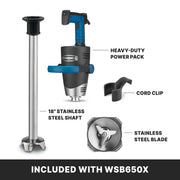 EvolutionX Immersion Blender with 35-Gallon Capacity by Waring – 18", 35.0 gallons, Stainless Steel, Model WSB650X