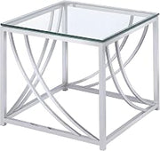 Furnifact Metal Glass Top End Table with Square Frame, Small Side Table and Accent Table for Living Room Corner, Chrome