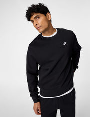 Men's Club Fleece Crew Sweatshirt by Nike – Small, Cotton Blend, Black/White, Model FN3886-010