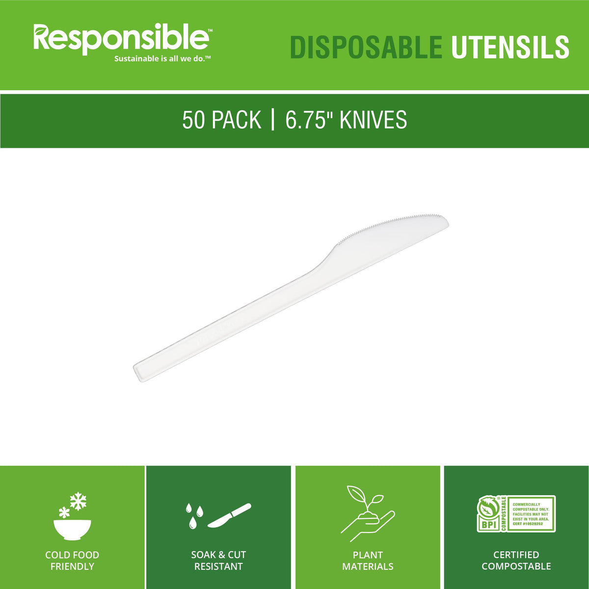 Responsible Products 6.75" Knives White (50 Count) / White / 50 Knives