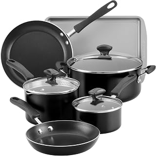 Farberware Cookstart DiamondMax Nonstick Cookware Set, 15-Piece, Black
