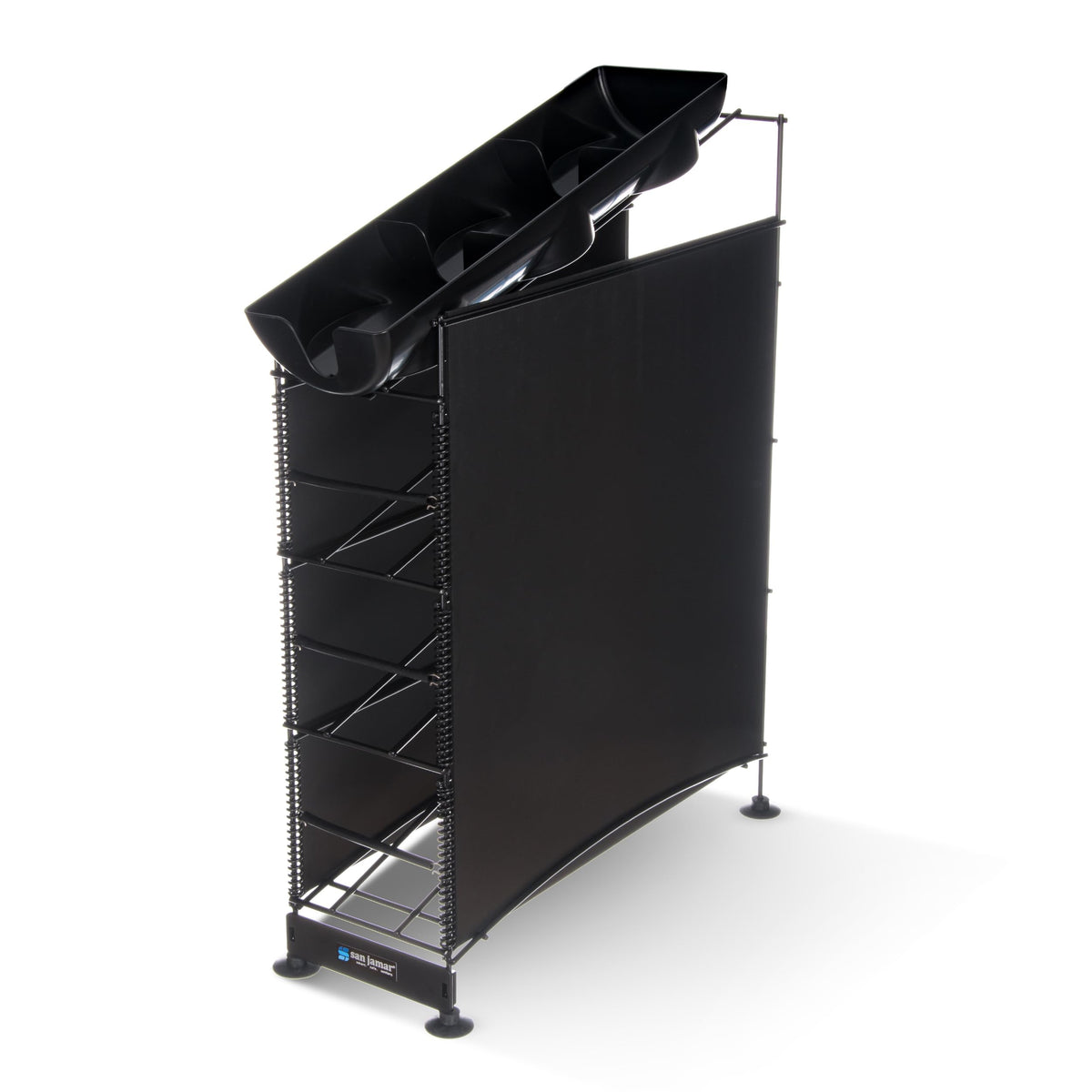 Wireworks Cup Dispenser and Lid Organizer- 4-Tier- Holds 270 Cups- Metal- Black by San Jamar – 4 Positions, 280.0 cups, Plastic, Black, Model C8504WFD