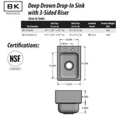 BK Resources NSF Commercial One Compartment Drop in Sink with Faucet – 10 x 14 x 5 inches, Stainless Steel, Silver, Model DDI-1014524S-P-G