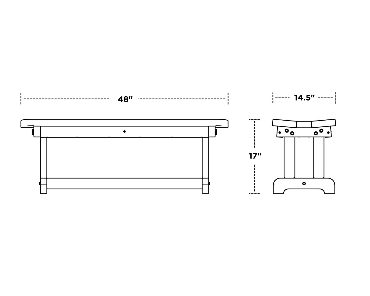 ® Park Bench by Polywood – 48" W x 14.5" L x 17" H, High Density Polyethylene, Slate Grey, Model PBB48GY