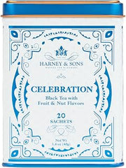 Harney & Sons Celebration Black Tea, 20 Sachets in Decorative Tin | Black tea with apricot, hazelnut and cinnamon flavors. Contains caffeine.