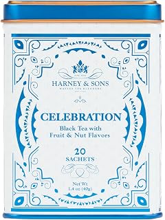 Harney & Sons Celebration Black Tea, 20 Sachets in Decorative Tin | Black tea with apricot, hazelnut and cinnamon flavors. Contains caffeine.