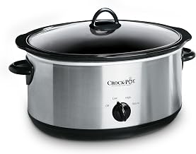 Crock-Pot 7-Quart Manual Slow Cooker, Family Size Serves 8+ People & Fits 6-lb Roast, Removable Stoneware with Warming Setting, Dishwasher Safe for Easy Cleanup, Stainless Steel