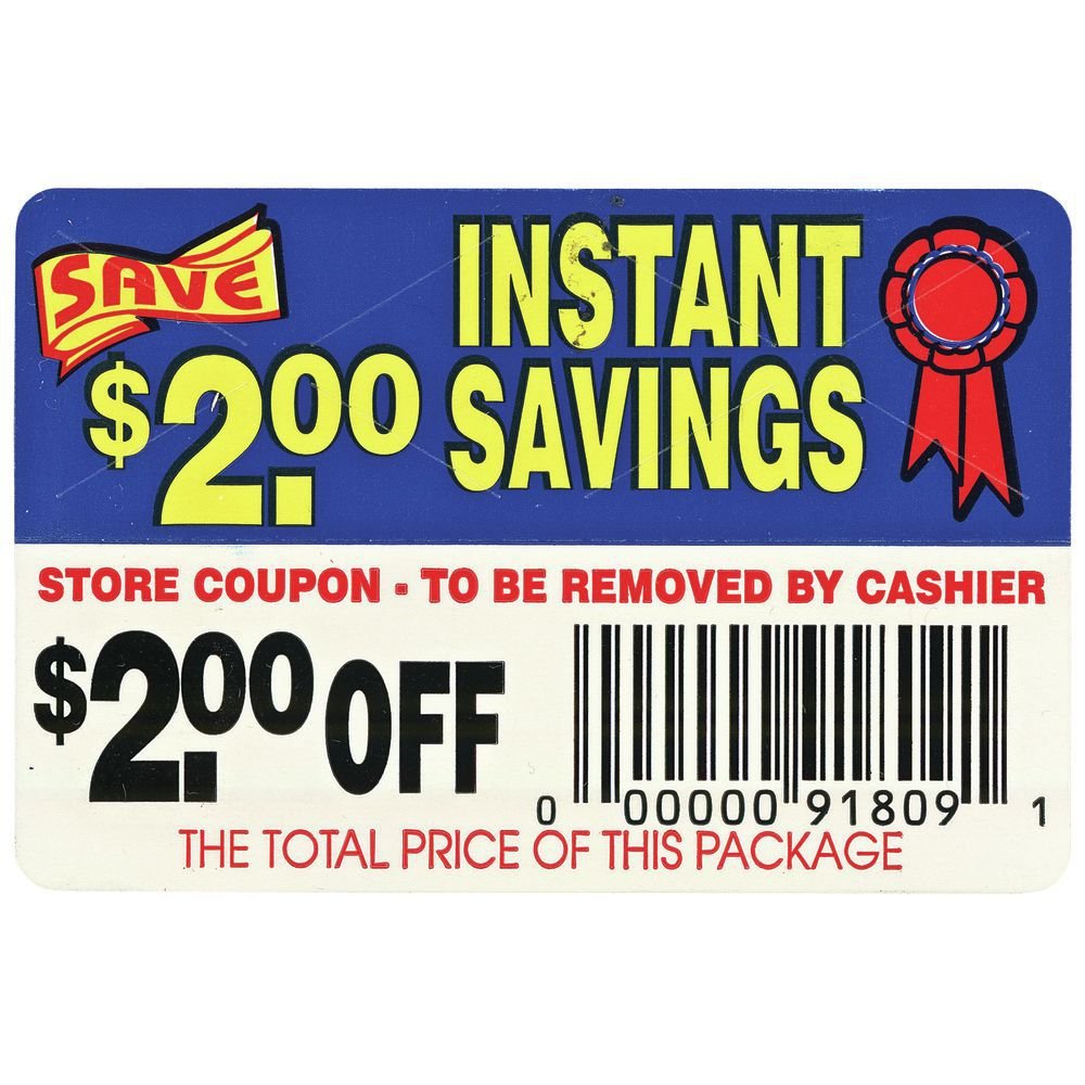 Coupon Labels $2.00 Off Instant Savings - 3" L x 2" H 250 Per Roll by BOLLIN LABEL AND CO – 3*2 inches, Paper, Multi, Pack of 250, Model 11009