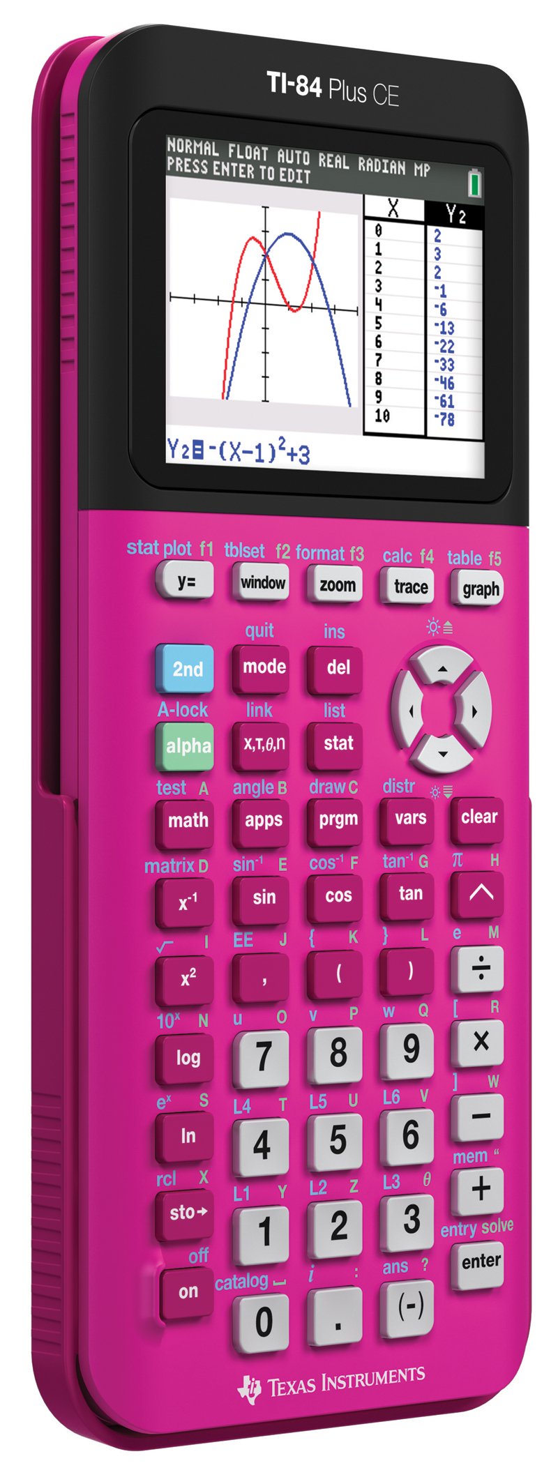 TI-84 Plus CE Color Graphing Calculator by Texas Instruments – Small, Plastic, Pink, Model 84PLCE/TBL/1L1/P