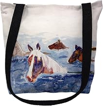 Betsydrake TY151G 18 x 18 in. Chincoteague Ponies Tote Bag - Large Black