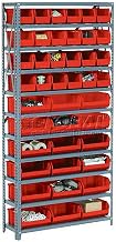 Global Industrial Open Bin Shelving w/10 Shelves & 36 Red Bins, 36x12x73
