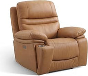 Top Grain Leather Power Recliner Chair with USB & USB-C Charging, Hidden Cup Holders, Caramel Brown
