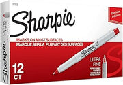 Sharpie Permanent Markers, Ultra Fine Point, Red, 12 Count - Home, Office, School, Classroom, Teacher Supplies
